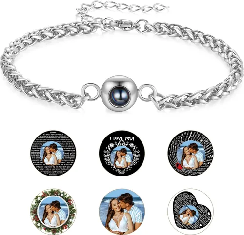 Miniatura 20 de Pulsera con inicial personalizada con imagen en el interior, cuerda de proyección de fotos personalizada para hombres y mujeres, regalo
