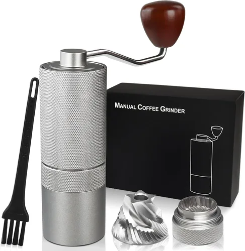 Miniatura 11 de Molinillo de café manual no desmontable con rebabas cónicas de acero inoxidable de 25 niveles, juego de regalo portátil de aluminio, adecuado