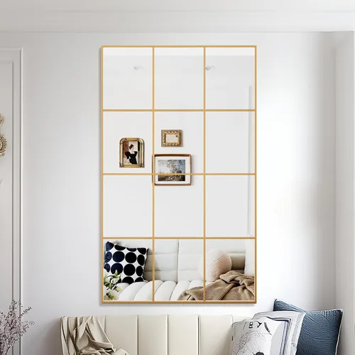 Miniatura 17 de Antok Espejo de pared, espejo decorativo de ventana de 24 x 36 pulgadas, espejo de pared con marco de metal, colgante o inclinado para sala