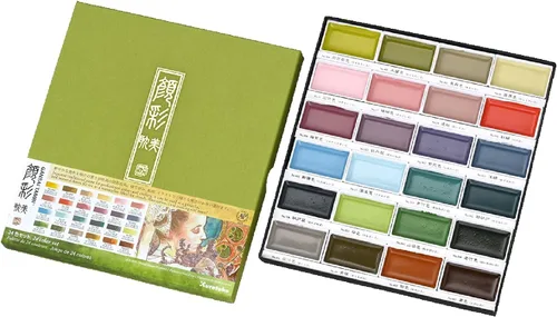 Kuretake GANSAI TAMBI - Juego de pintura de acuarela de 24 colores II, Art Nouveau, suministros de arte de calidad profesional para artistas,