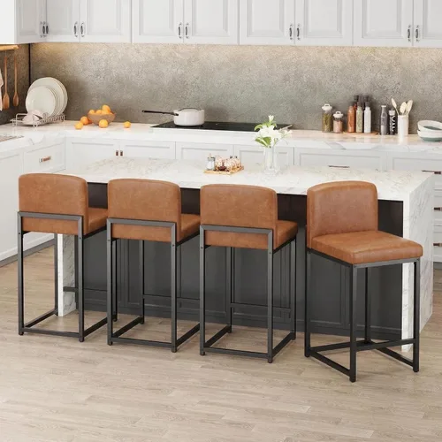 Miniatura 13 de GarveeHome Juego de 2 taburetes de bar, modernos taburetes de bar de altura de mostrador con respaldo y reposapiés, taburetes de bar tapizados