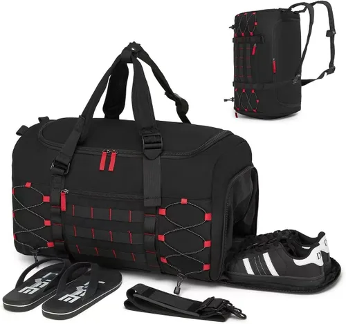 Bolsa táctica de gimnasio para hombres, 35L de viaje, bolsa de lona deportiva con compartimento para zapatos, bolsa de entrenamiento impermeable