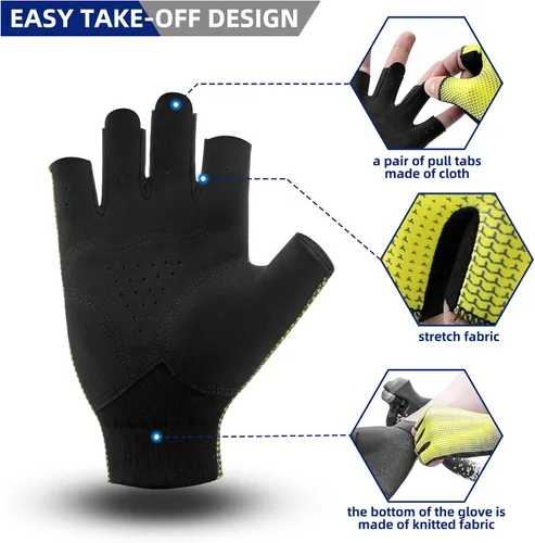 Miniatura 3 de ROCKBROS Guantes de ciclismo de medio dedo para hombre, antideslizantes, ligeros, transpirables, para bicicleta de carretera, MTB, ciclismo, guantes