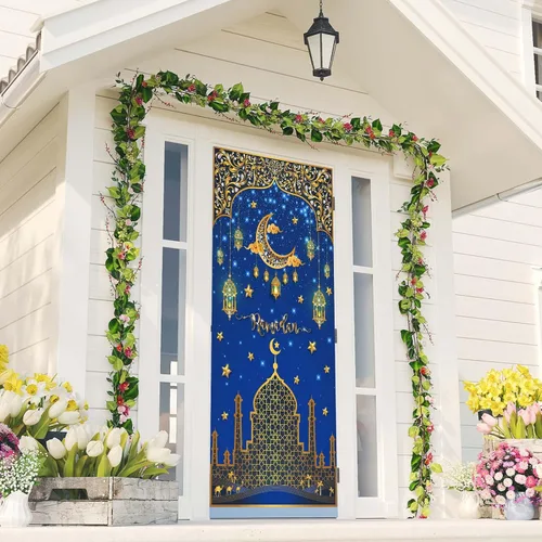 Miniatura 2 de Eid Ramadan Mubarak - Cubierta de puerta de Ramadán, decoración de Ramadán, mezquita de luna y estrella, decoración islámica, pancarta de puerta