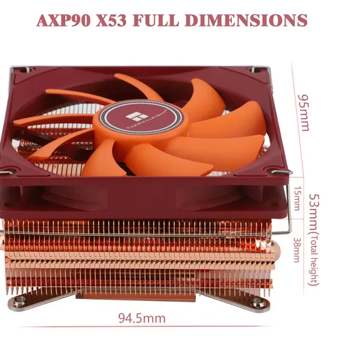 Miniatura 4 de Thermalright AXP90-X53 - Enfriador de aire para CPU de perfil bajo completo ITX, 53 mm de altura, ventilador TL-9015R PWM delgado, tecnología AGHP