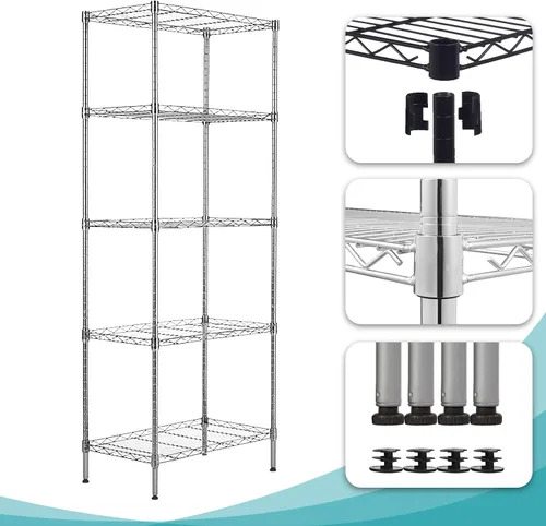 Miniatura 5 de BELANITAS Estantes de almacenamiento de metal, estantería de alambre de 5 niveles con certificación NSF, estantería de alambre de 21 x 11 x 59