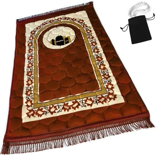 Miniatura 7 de Alfombra de oración musulmana islámica, muy gruesa, para hombres y mujeres, con cuentas de oración islámica, para viajes de Eid, Ramadán, suave