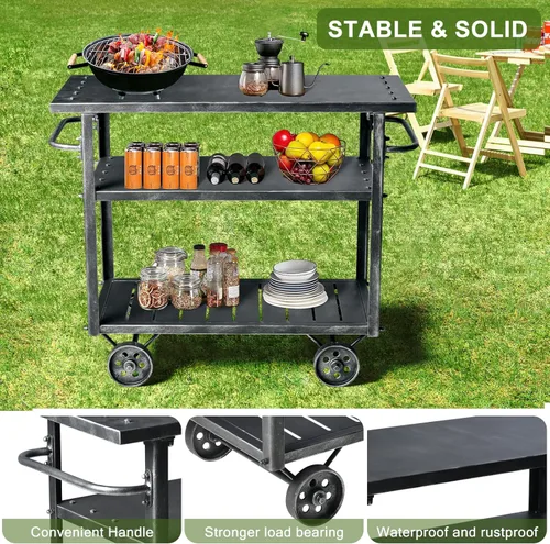 Miniatura 3 de Carrito de almacenamiento industrial de 3 niveles con ruedas para vino, estante de vino de metal con ruedas, cocina, bar, comedor, té, vino, carrito
