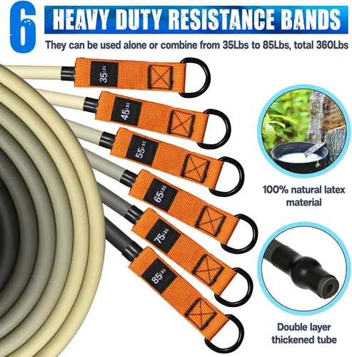 Miniatura 2 de Juego de bandas de resistencia – Bandas de ejercicio pesadas con asas, anclaje de puerta, correas de tobillo – Bandas de fitness para entrenar