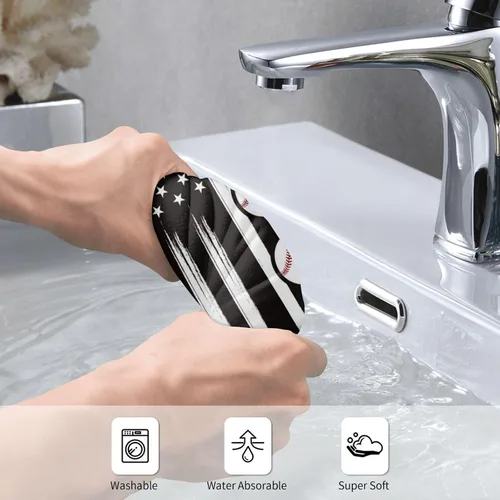 Miniatura 3 de Juego de 2 toallas de mano de béisbol, regalo para los amantes del béisbol, suaves y absorbentes, toallas de baño con bandera estadounidense