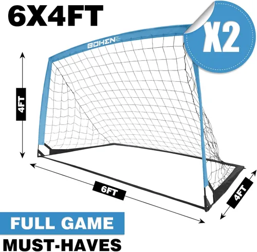Miniatura 6 de BOHEN 6x4 FT Kids Soccer Goals with Carry Bag, Portable Folding Soccer Net for Backyard Training, Indoor/Outdoor Use for Youth and Adult Azul