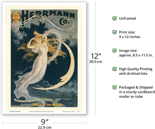 Miniatura 2 de Alexander Herrmann's Beautiful Illusion - Maid of the Moon - Póster mágico vintage c.1898 - Impresión artística maestra (sin marco) 9 x 12 pulgadas