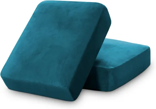 Miniatura 63 de PrinceDeco Funda marrón para muebles, 2 fundas de cojín elásticas de terciopelo para cojines individuales, aptas para mascotas, se mantiene en su