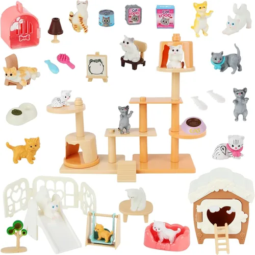 Miniatura 8 de Juego de figuras de gato, paquete de 40 juguetes de simulación para mascotas, figuras realistas de gato, juguetes de plástico para el cuidado