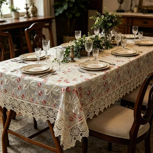 Mantel de encaje rectangular elegante bordado para boda, banquete, fiesta de cumpleaños, mesa de comedor formal, cubierta a prueba de polvo, color
