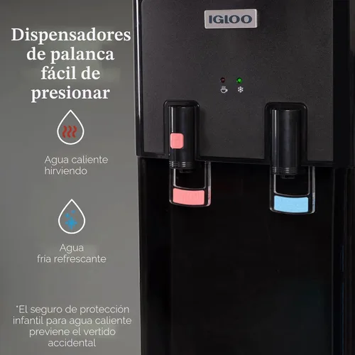 Miniatura 3 de Igloo dispensador de agua con carga superior – Dispensa agua fría y caliente – Negro y acero inoxidable, con capacidad para jarras de 3 y 5 galones