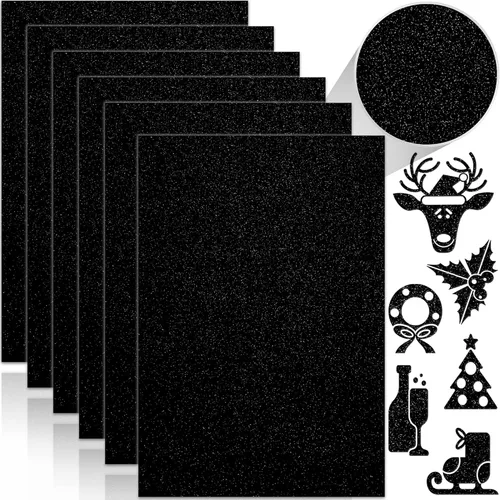 24 hojas de papel de cartulina con purpurina negra, A4, papel brillante premium para álbumes de recortes, proyectos de bricolaje, decoración de
