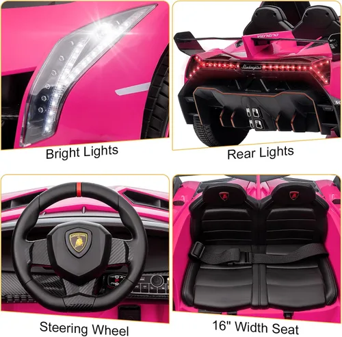 Miniatura 4 de Winado Auto eléctrico para niños de 12V, vehículo con licencia Lamborghini Veneno, juguete de auto con batería, control parental, puertas Rosa