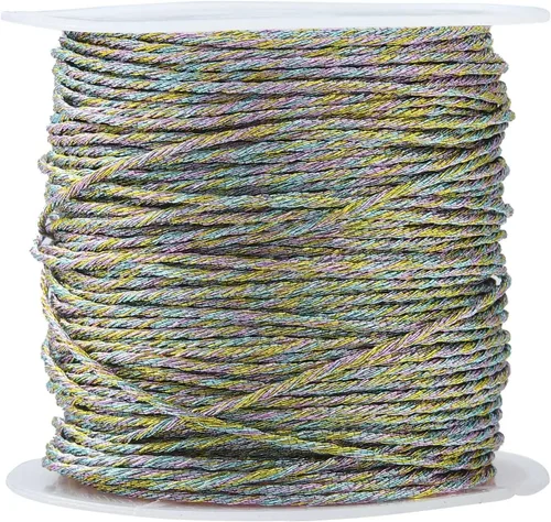 Miniatura 9 de LiQunSweet 10 rollos de 24 yardas (72.2 ft)/rollo de cordones metálicos redondos coloridos de poliéster para collares, pulseras, joyas