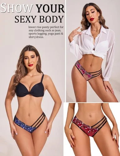 Miniatura 2 de Avidlove Bragas sexy para mujer, paquete de bragas de malla bordadas con mariposa