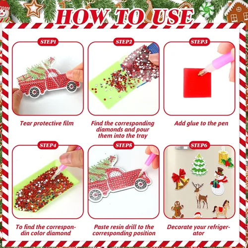 Miniatura 4 de Umigy Juego de 16 imanes de arte de diamantes de Navidad para refrigerador, muñeco de nieve, Papá Noel, ciervo, pintura de diamante, imanes