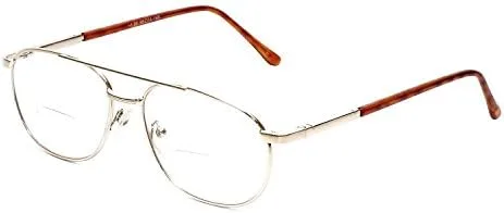 Calabria 1110CB Metal Pilot - Gafas de lectura bifocales para hombre y mujer, diseño vintage bifocal, lentes de moda clásicas elegantes