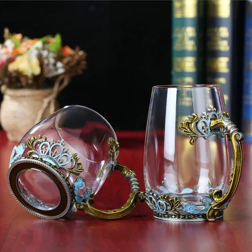 Miniatura 6 de Taza de té de cristal, regalo del día de la madre, taza de té de vidrio con asa, diseño único de esmalte de corona para Navidad, boda, cumpleaños
