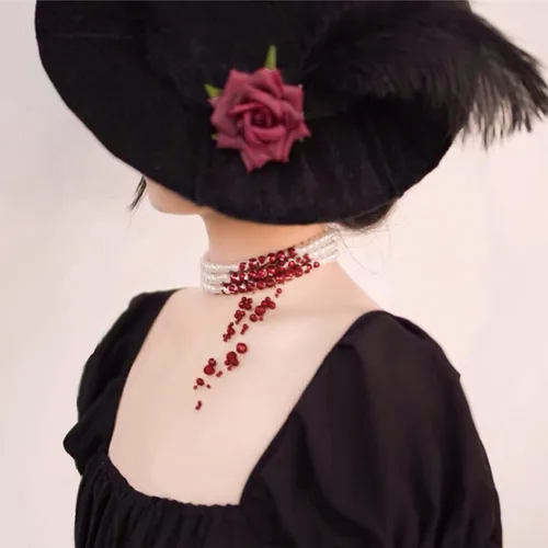 Miniatura 6 de Dripping Blood Choker Imitation Pearls Halloween Party Necklace Vampire Party Costume