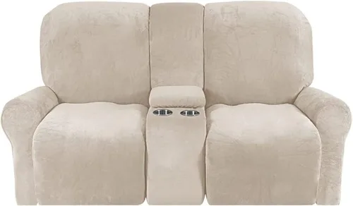 Miniatura 40 de Aedlcal Fundas para sofá reclinable, 10 piezas, fundas de sofá reclinable de felpa de terciopelo con consola central, con bolsillo lateral