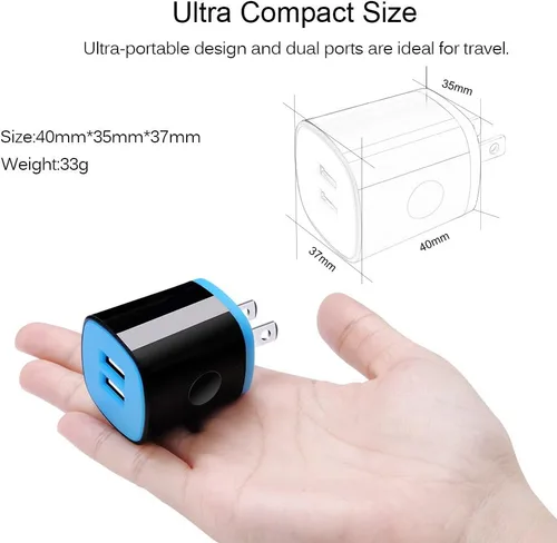 Miniatura 4 de Cargador USB tipo C para Moto G Pure/G Play 2026 2024/G Power 2026 2025 2024/G Stylus 5G 2025 2023/G 2025/G Fast/G7/G8/Z4, ANDHOT 2 puertos USB Azul