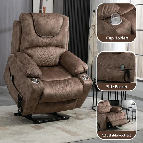 Miniatura 8 de Silla reclinable eléctrica de gran tamaño para personas grandes y altas, silla reclinable eléctrica grande de 25 pulgadas con masaje y calefacción