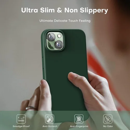 Miniatura 6 de TOCOL Funda delgada de silicona para iPhone 13 de 6.1 pulgadas, ajuste preciso, antideslizante, protección contra caídas, verde alpino