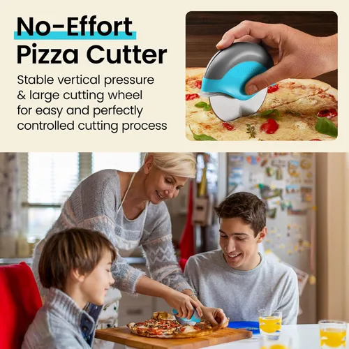 Miniatura 2 de Rueda para cortar pizza con protección para cuchilla Kitchy, rebanador súper afilado y fácil de limpiar, de acero inoxidable, Azul
