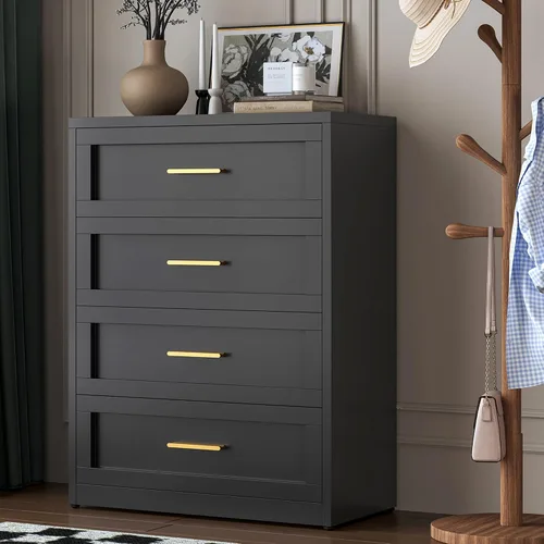 Miniatura 13 de LCAOPC Cómoda metálica negra de 3 cajones para dormitorio, cómoda ancha para armario, cómoda de metal, cómoda y cómoda para sala de estar, pasillo