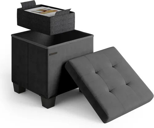 Miniatura 17 de Cubo otomano de almacenamiento con cubo pequeño, otomana cuadrada de 15 pulgadas con almacenamiento para sala de estar y dormitorio, reposapiés