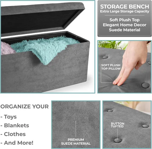 Miniatura 6 de Sorbus – Banco otomano plegable, De Almacenamiento Con Tapa – perfecto para juguetes y zapatos, Otomano, asiento, reposapiés, color contemporáneo