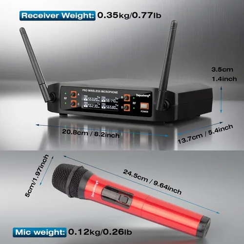 Miniatura 5 de Depusheng Micrófono inalámbrico, sistema profesional de mano de karaoke de 4 canales para karaoke en casa, reuniones, fiestas, iglesia, DJ, boda