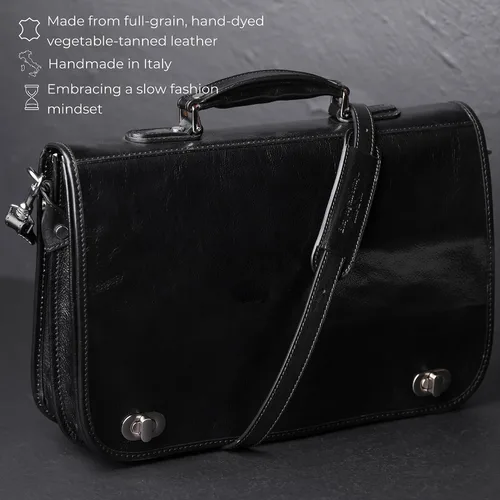Miniatura 4 de Time Resistance Maletín de cuero para hombres - Maletín para laptop de cuero italiano de grano completo - Bolso de mensajero - Caja de regalo
