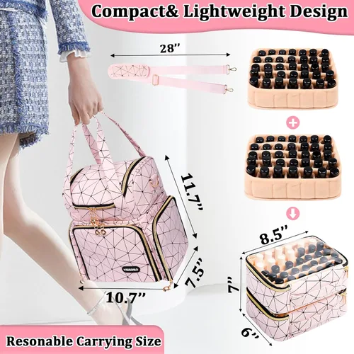 Miniatura 6 de Veirdro Bolsa organizadora de esmalte de uñas, almacenamiento de hombro de piel sintética con 2 fundas extraíbles y lámpara de uñas, capacidad