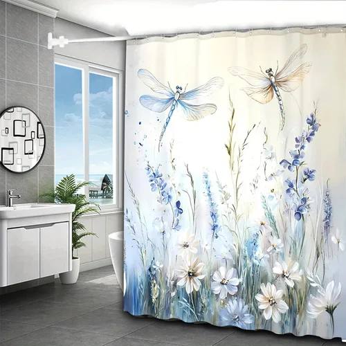 Miniatura 7 de Cortina de ducha de mariposas Dreamrflove, 1 unidad de cortinas de ducha de mariposas para baño, cortina de ducha floral de mariposas verde, cortina