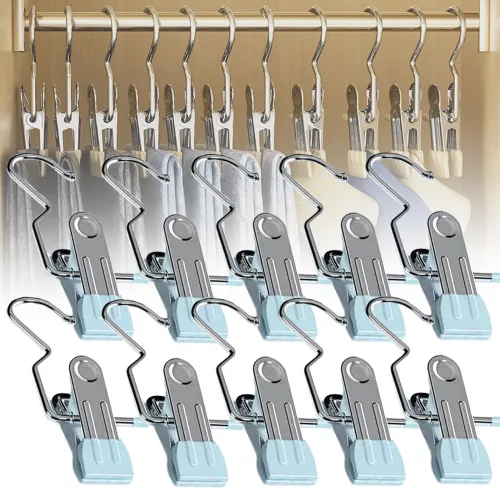 Miniatura 15 de Ganchos de Viaje Colgantes Ahorradores de Espacio para Pinzas de Ropa, Sombreros y Pantalones, Ganchos de Acero Inoxidable para Botas, Clips Negro