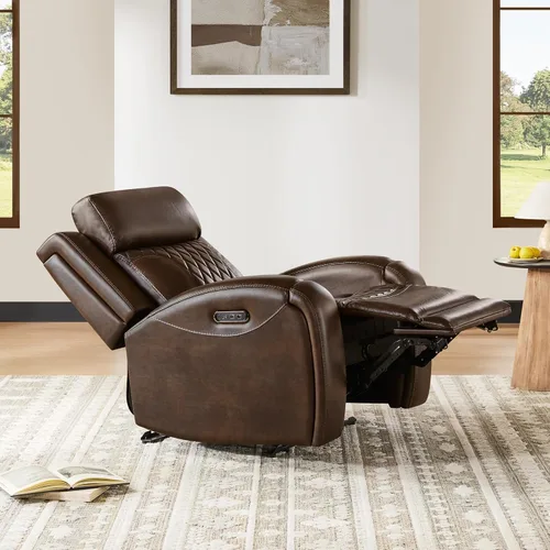 Miniatura 7 de CHITA Silla reclinable de cuero genuino para adultos con reposacabezas eléctrico ajustable, sillón reclinable plano con portavasos extraíbles