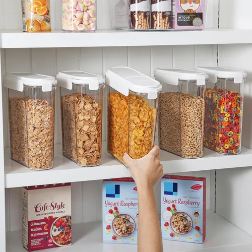 Miniatura 5 de Vtopmart Juego de recipientes para cereales, 3 recipientes herméticos de almacenamiento de alimentos con tapas abatibles, dispensador organizador
