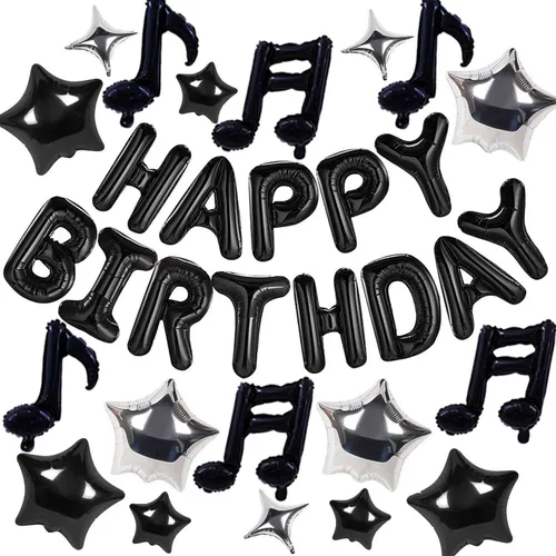 Miniatura 27 de 10 piezas de globos de nota musical negros de Mylar de 17 pulgadas, globos de feliz cumpleaños, globos de música para usar en cumpleaños, fiesta