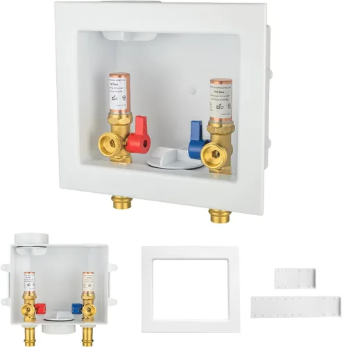 Miniatura 8 de Paquete de 1 caja de salida para lavadora GUOFIS con martillo de agua de cobre, caja de lavadora PEX con diseño de drenaje central y lateral