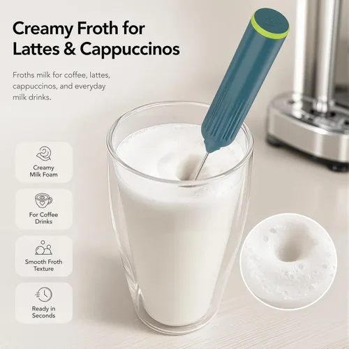 Miniatura 7 de Espumador de leche de mano con 3 batidores de acero inoxidable, mezclador eléctrico recargable de bebidas con soporte y estuche de viaje, espumador
