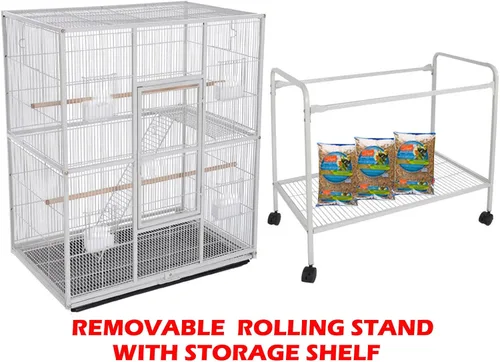 Miniatura 2 de Gran jaula doble con divisor central para pájaros, casa del árbol, jaula de vuelo para loros, rejilla para cría, comedero, puertas laterales