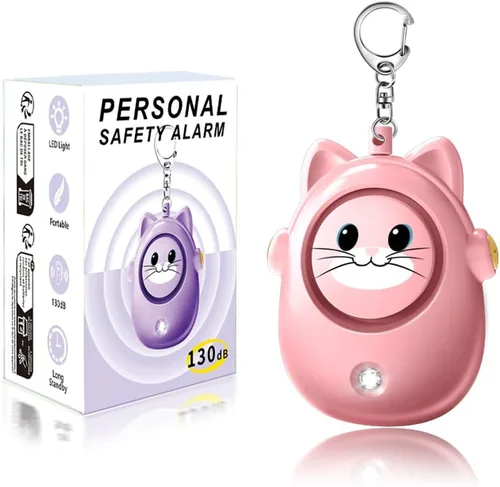 Miniatura 11 de Llavero de alarma personal para mujeres con luz LED, sonido seguro de 130 dB, sirena fuerte de 130 dB, alarma de seguridad de autodefensa de Púrpura