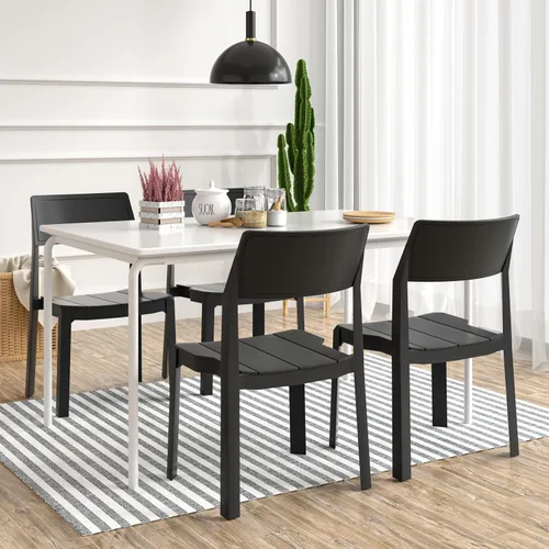 Miniatura 12 de VECELO Paquete de 4 sillas de comedor de plástico, sillas de patio apilables para uso en interiores y exteriores en cocina, junto a la piscina,