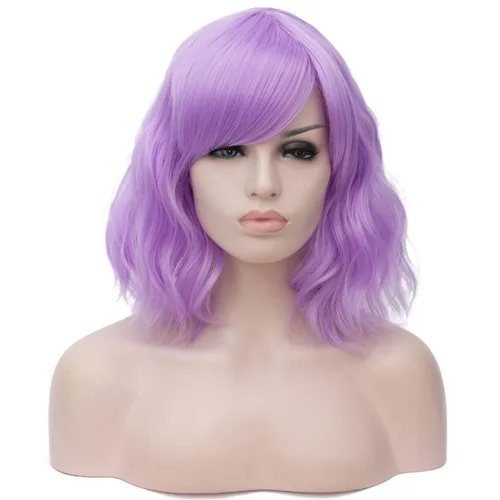 Miniatura 27 de BUFASHION Peluca rizada corta ondulada de 14 pulgadas para mujer, peluca sintética para cosplay, Halloween, peluca con flequillo lateral (negro)